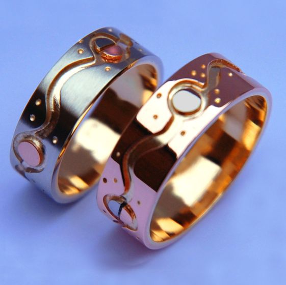 Manidoo-maskawiziiwin gold Ojibwe style wedding rings