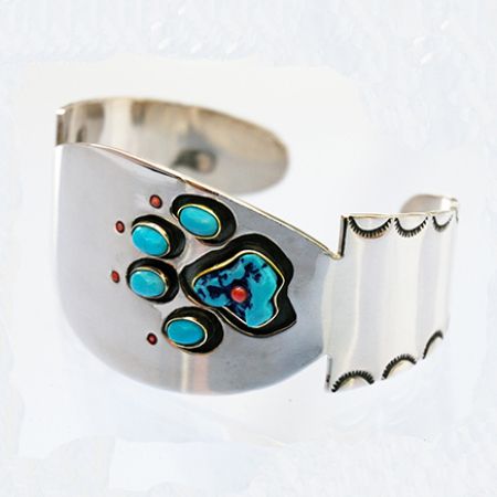 Anishinaabe style wolf paw cuff bracelet Walks Around the Earth