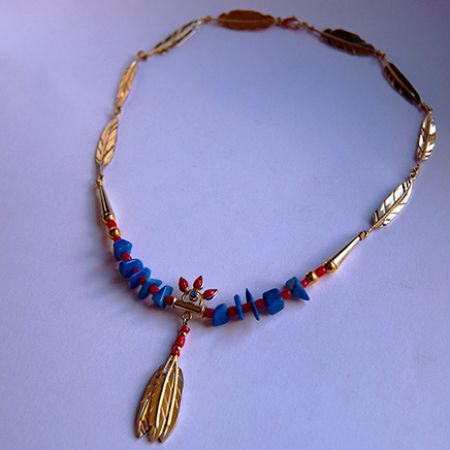 Native American Anishinaabe inspired eagle feather gold necklace Niswii-mishkodewin Manidoo 
