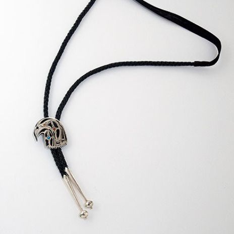 Hawk head bolo tie with plain leather cord