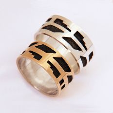 Hopi overlay eagle feather wedding bands