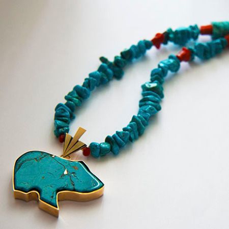 Bear Fetish necklace designed by jeweler Zhaawano Giizhik