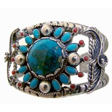 Native American style silver cuff bracelet Sun Father