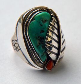 Ashkibag Native American silver turquoise men's ring