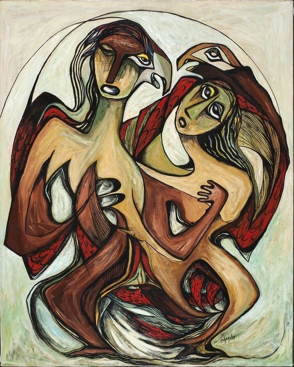 Daphne Odjig, So Great Was Their Love, 1975, acrylic on canvas