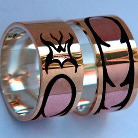 Native American Anishinaabe inspired wedding bands Butterfly and Hawk
