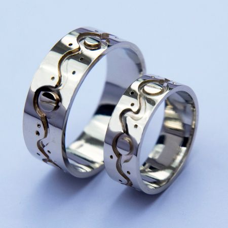 Zaagaate Ziibi Ojibwe style silver overlay wedding rings by Zhaawano