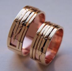 Native American gold eagle feather inlay wedding rings