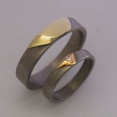 Gold appliqued titanium wedding rings Spirit Dunes of Mishigami