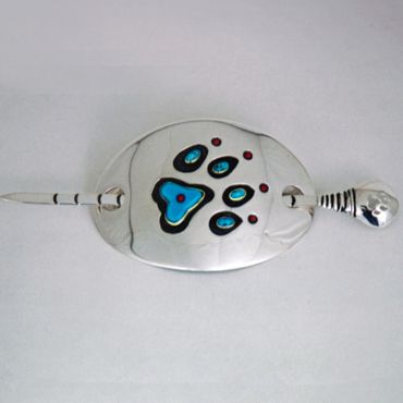 Native American silver and gold Turtle and Wolf hair buckle with slide hair pin stick 