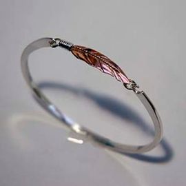 Sterling silver and red gold eagle feather latch bangle bracelet Spirit Flight