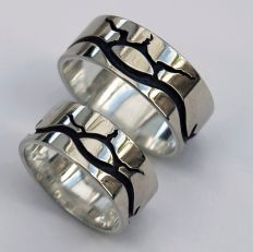 At the winter Lake white gold Ojibwe Anishinaabe overlay wedding rings