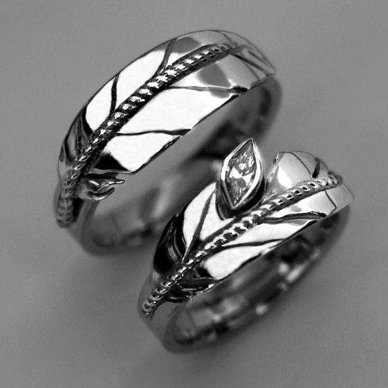 Sterling silver Native American style eagle feather wedding ring set Spirit Messenger