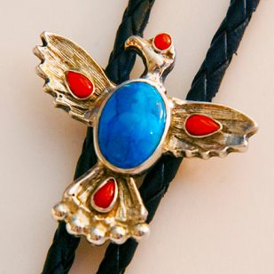 Sun Hawk bolo tie slide close up