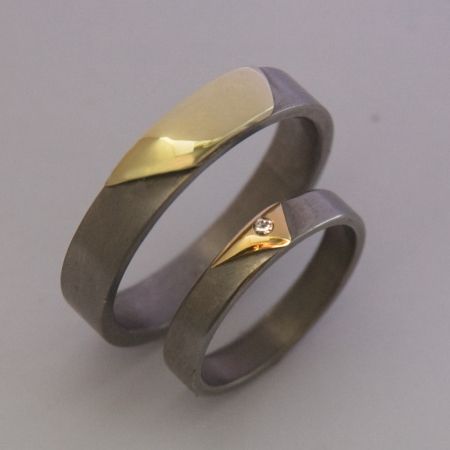 Spirit Dunes of Mishigami titanium and gold wedding rings