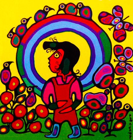 Child with Halo acrylic on canvas by Norval Morrisseau 1995