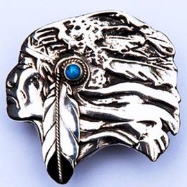 Native American style sterling silver belt buckle My Good Enemy designed by Zhaawano