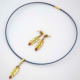 Set of gold and blue titanium necklace and gold earrings Sun Dancer in the Sky