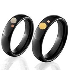 Native American inspired zirconium wedding rings the Sun, the Moon and the Earth