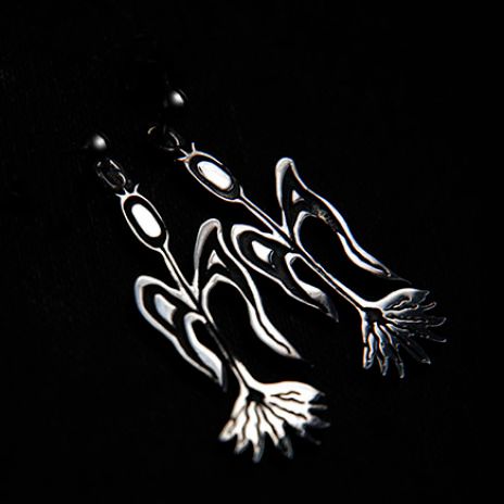 Manidoo-imin Anishinaabe style earrings handcrafted by Zhaawano Giizhik