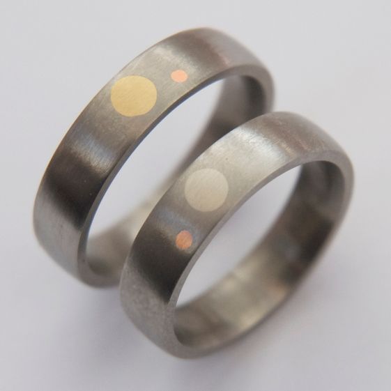 Aadizookaanag Ishpiming Ojibwe titanium gold inlay wedding rings