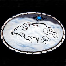 Sky Medicine Bear Ojibwe domed graphic overlay belt buckle 