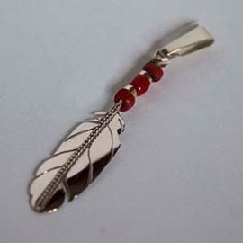 White gold and red coral eagle feather pendant Sky spirit 