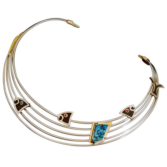 Ojibwe Bizindamowin/Gikendamaawin Doodem gold and stone collar necklace