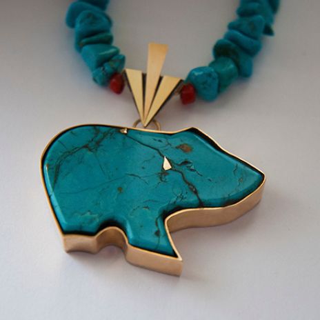Turquoise Spirit Bear fetish necklace