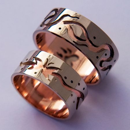 Bimaadiziwin Anaami-waajiwan Anishinaabe wedding rings by Zhaawano