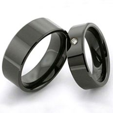 Black zirconium wedding rings Spirit Sunset