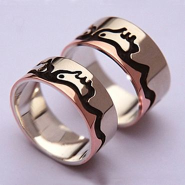 Ojibwe style graphic overlay wedding rings Between Earth and Sky by Zhaawano