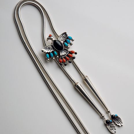 Thunderbird bolo tie with Anishinaabe theme