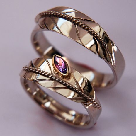 Anishinaabe wedding ring set Nigaganoonaamin Manidoo