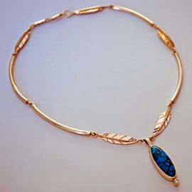 Anishinaabe gold and turquoise necklace Dance of the Sky Woman 
