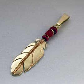 Yellow gold and red coral eagle feather pendant Sky Spirit