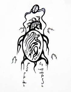 Mishimikinaak the Great turtle pen and ink drawing by Zhaawano