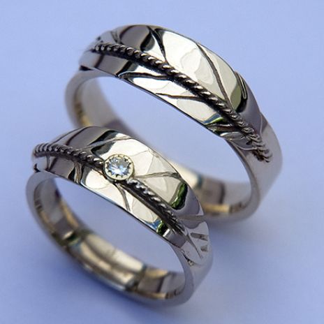 White gold wedding rings A Prayer to the North designed by jeweler Zhaawano Giizhik