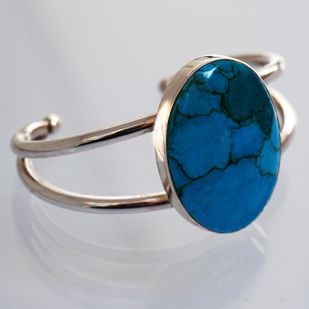 Ozhaawashko-giizhig sterling silver and turquoise bracelet by Zhaawano 