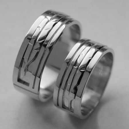 Silver Native American wedding rings eagle feather inlays