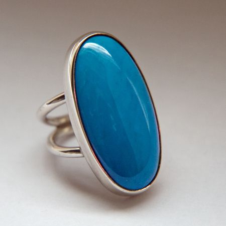Aabita-niibino-giizis two-prong Native American silver turquoise ring 