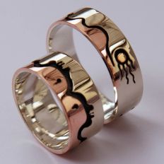 Gizhibaa Giizhig Ojibwe Woodland Art style wedding rings 