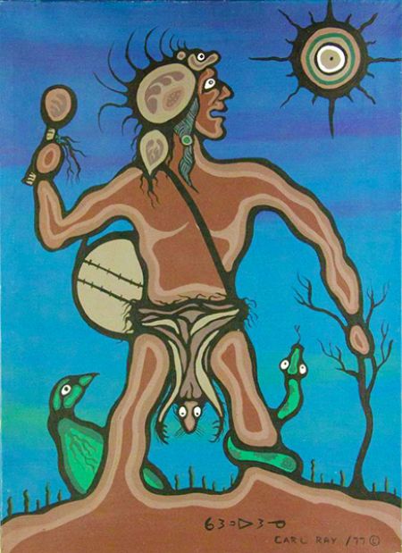 Carl Ray Medicine Man and animals acrylic on canvas 